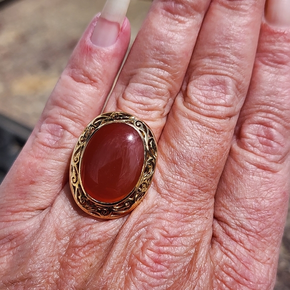 Gold vermeil sterling silver ring w carnelian size 8 - Picture 5 of 5